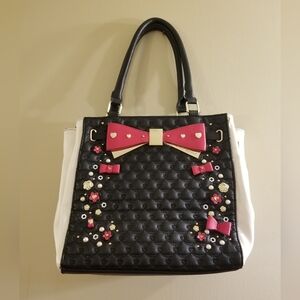 Betsey Johnson Quilted Black White Red Satchel Shoulder Bag Purse